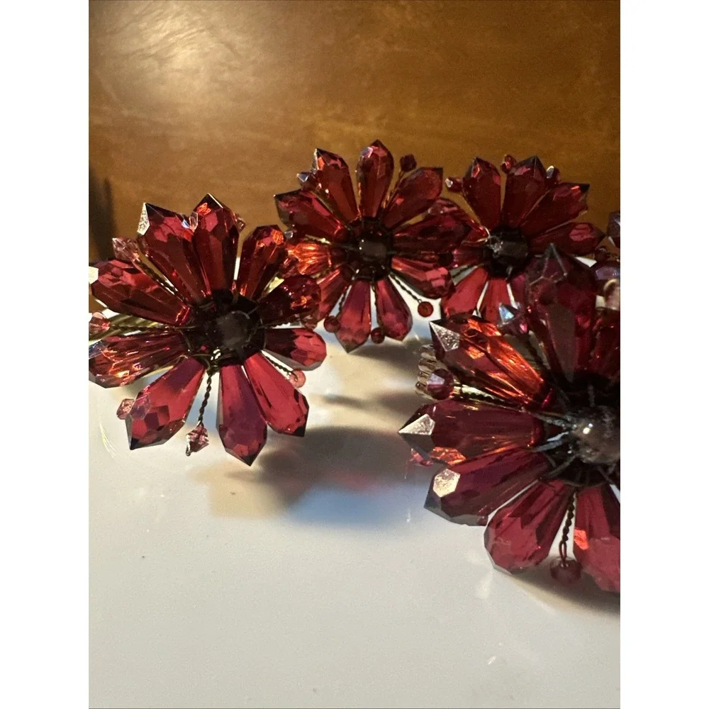 HANDMADE Reddish, Purple Jeweled & BEADED NAPKIN RINGS  SET of 6 gorgeous
